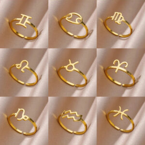 SIMPLY SHOPPING LLC Constellation Rings for Women Free Shipping Cancer Aries Virgo Stainless Steel Ring Gold Plated 12 Zodiac Sign Christmas Jewelry - Simply Jewel